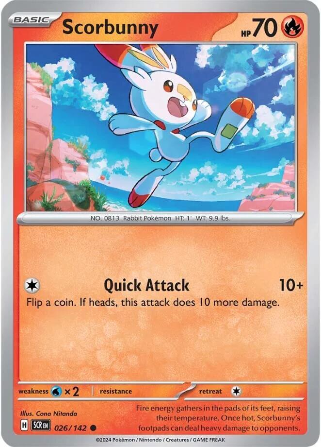 Scorbunny 026/142 Common Stellar Crown Pokémon card
