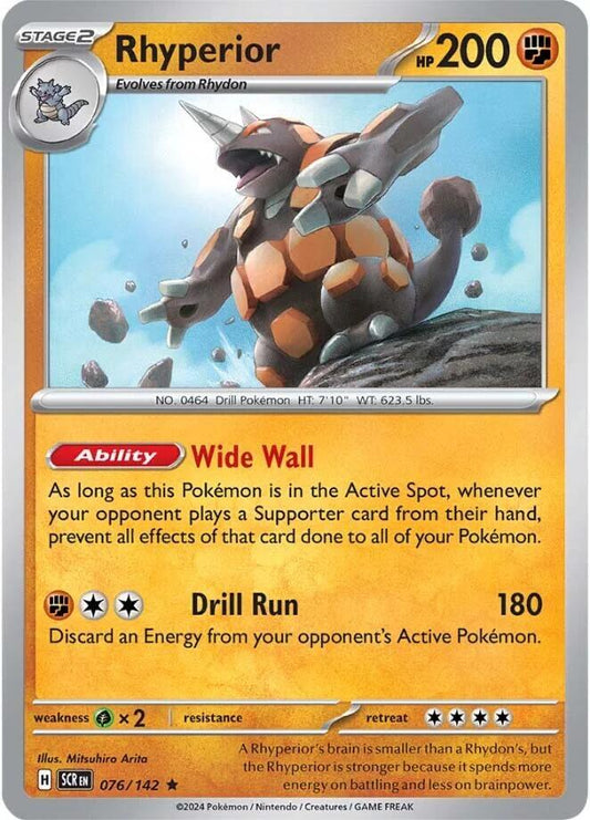 Rhyperior 076/142 Rare Stellar Crown Pokémon card
