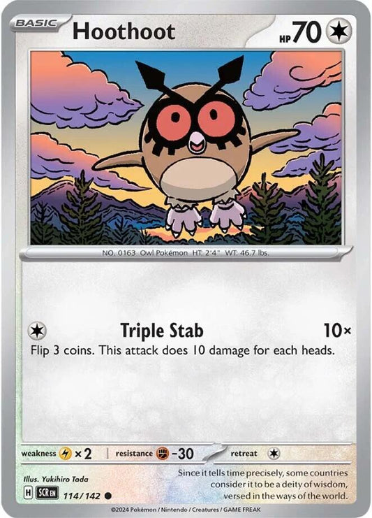 Hoothoot 114/142 Common Stellar Crown Pokémon card