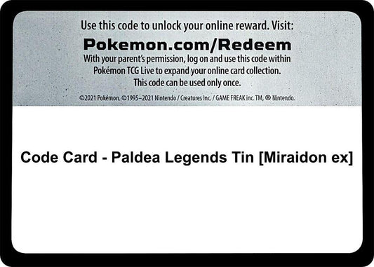 Code Card - Paldea Legends Tin [Miraidon ex] Code Card Miscellaneous Cards & Products Pokémon card