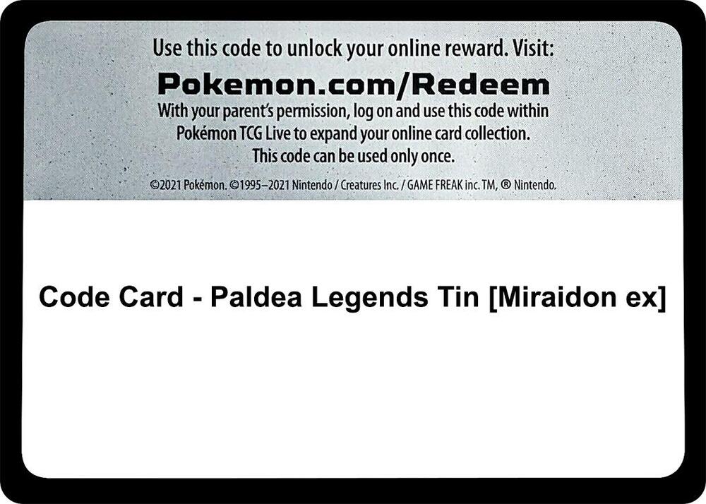Code Card - Paldea Legends Tin [Miraidon ex] - Code Card Miscellaneous Cards & Products
