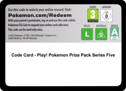 Code Card - Play! Pokemon Prize Pack Series Five - Code Card Prize Pack Series Cards