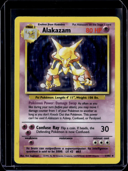 Alakazam Base Set #001/102 Holofoil Pokémon Card (front)