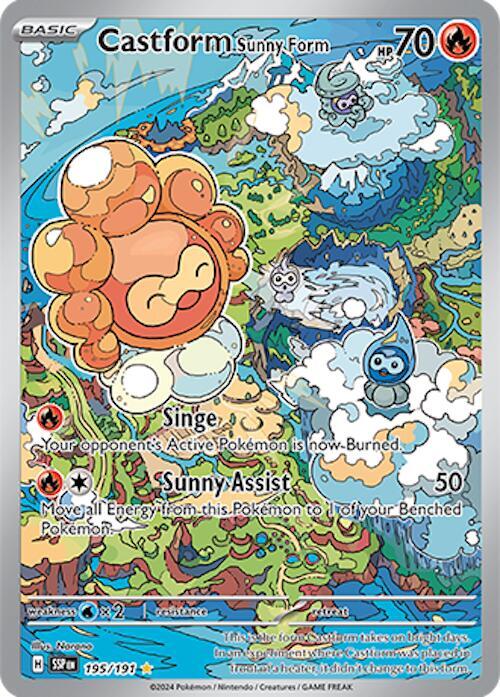 Castform Sunny Form - 195/191 Illustration Rare SV08: Surging Sparks
