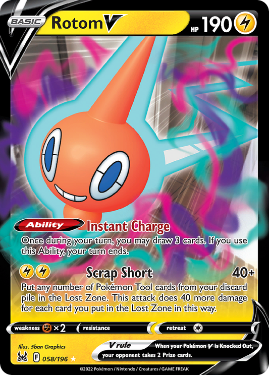 Rotom V 058/196 Rare Holo V Lost Origin