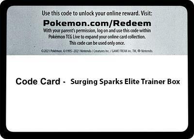 Code Card - Surging Spark Elite Trainer Box - Code Card SV08: Surging Sparks