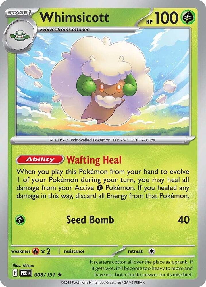 Whimsicott 008/131 Rare Prismatic Evolutions Pokémon card