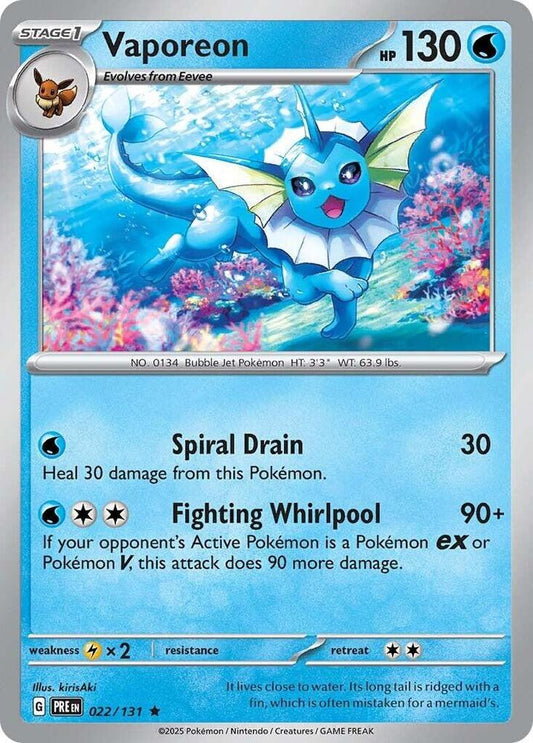 Vaporeon 022/131 Rare Prismatic Evolutions Pokémon card