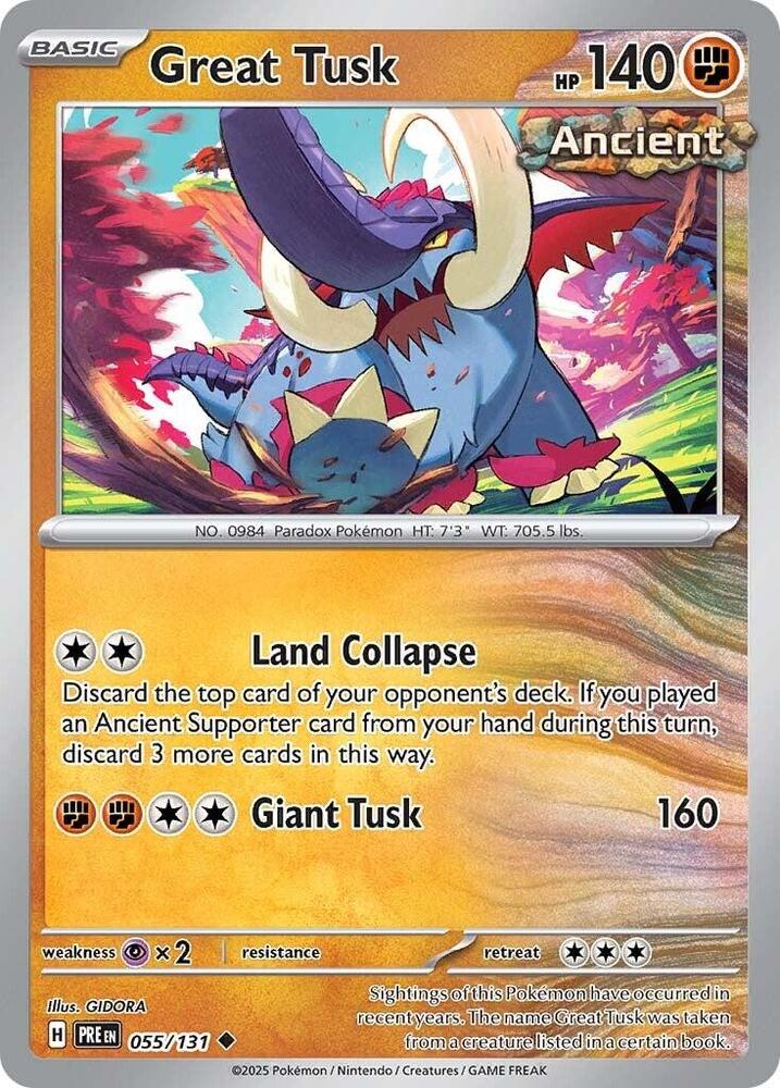 Great Tusk 055/131 Uncommon Prismatic Evolutions Pokémon card