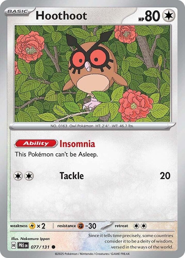 Hoothoot 077/131 Common Prismatic Evolutions Pokémon card