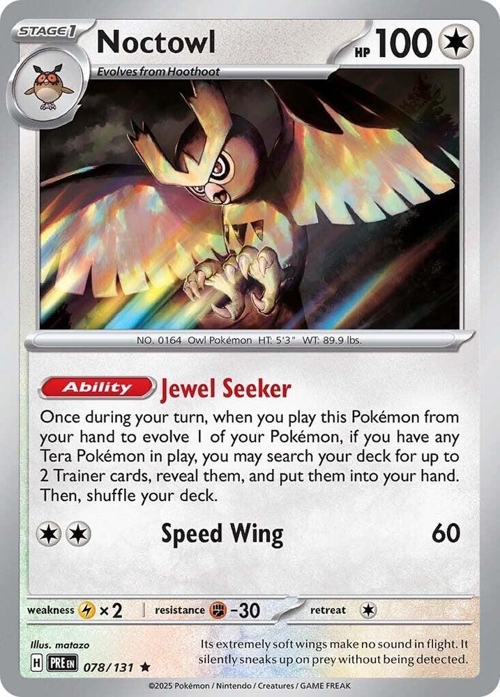 Noctowl 078/131 Rare Prismatic Evolutions Pokémon card