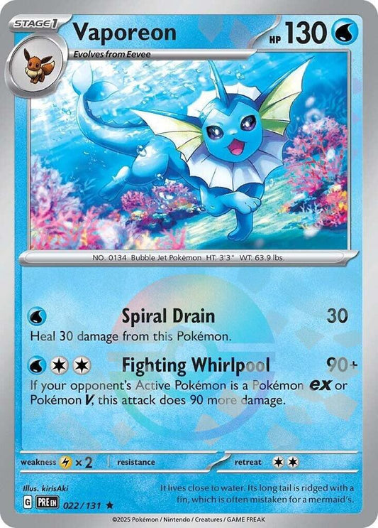 Vaporeon (Poke Ball Pattern) 022/131 Rare Prismatic Evolutions Pokémon card