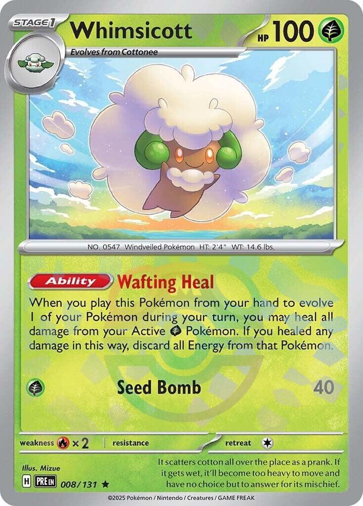 Whimsicott (Master Ball Pattern) 008/131 Rare Prismatic Evolutions Pokémon card