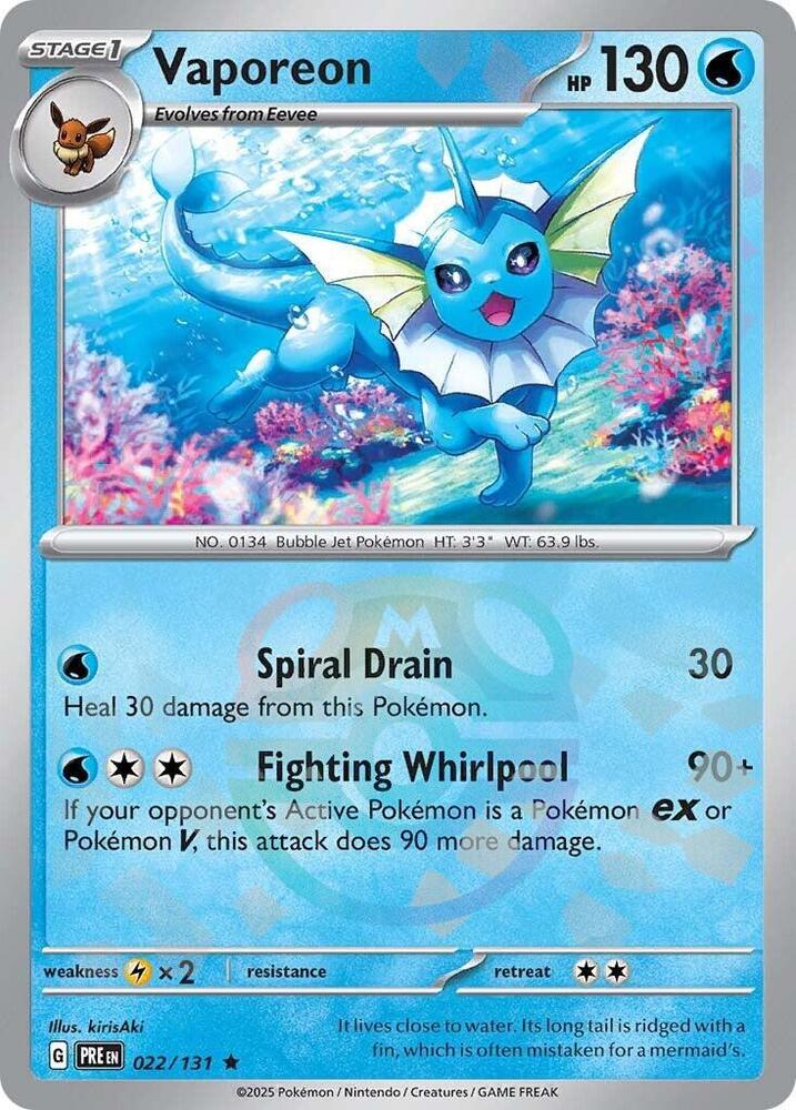 Vaporeon (Master Ball Pattern) 022/131 Rare Prismatic Evolutions Pokémon card