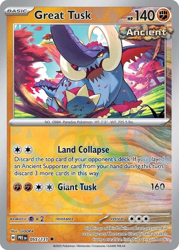 Great Tusk (Master Ball Pattern) 055/131 Uncommon Prismatic Evolutions Pokémon card
