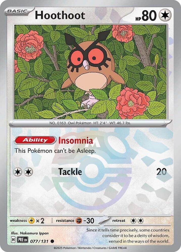 Hoothoot (Master Ball Pattern) 077/131 Common Prismatic Evolutions Pokémon card