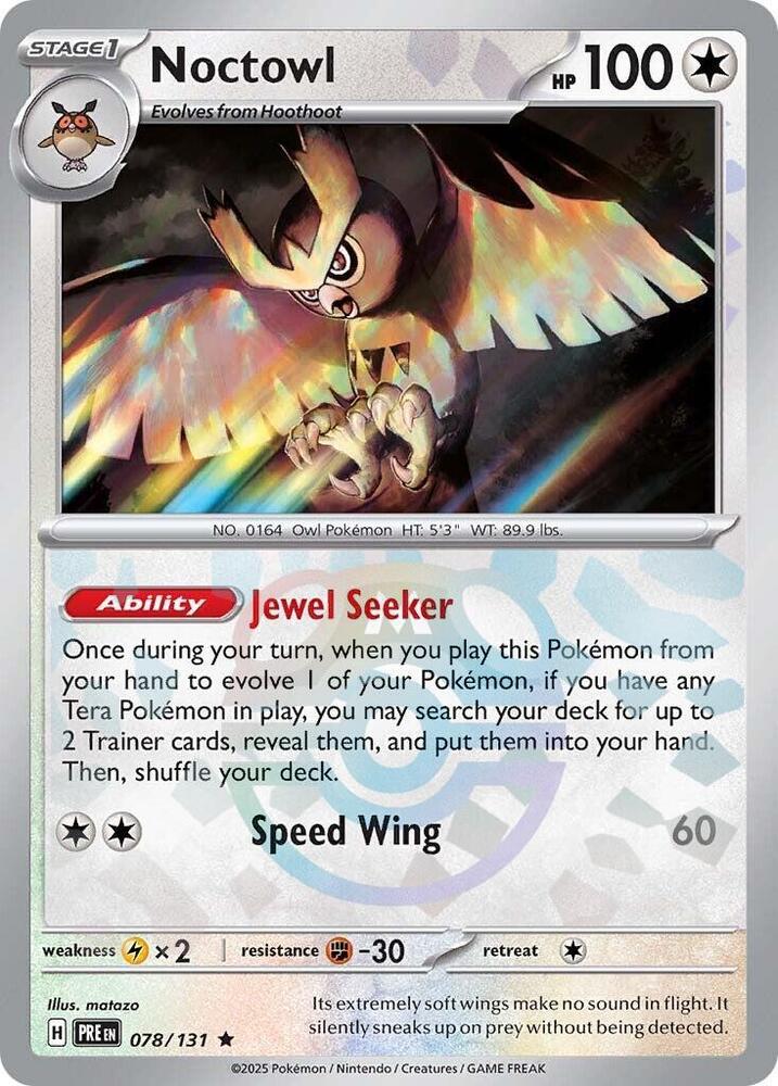 Noctowl (Master Ball Pattern) 078/131 Rare Prismatic Evolutions Pokémon card