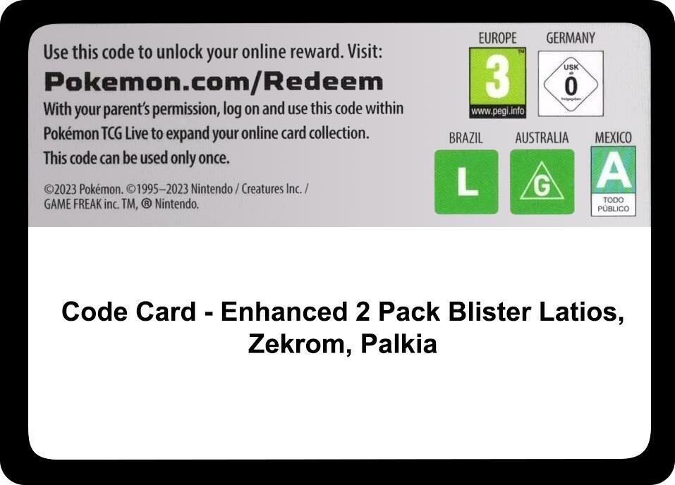 Code Card - Enhanced 2-Pack Blister Pack [Latios, Zekrom & Palkia] - Code Card Miscellaneous Cards & Products