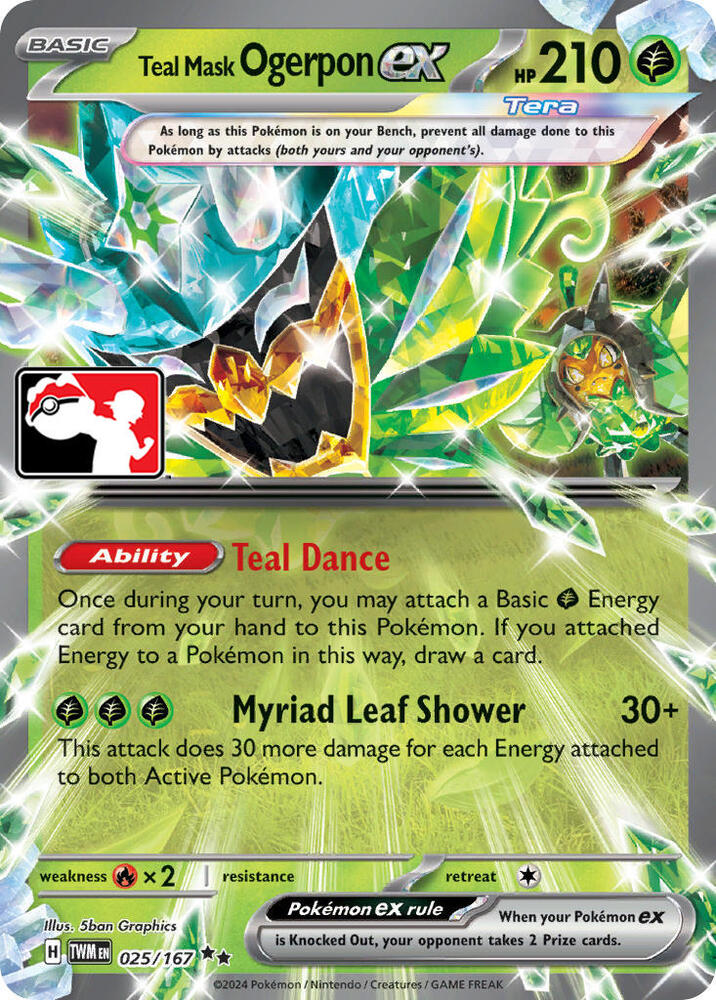 Teal Mask Ogerpon ex - 025/167 (Prize Pack Series 6) 025/167 Double Rare Prize Pack Series Cards Pokémon card