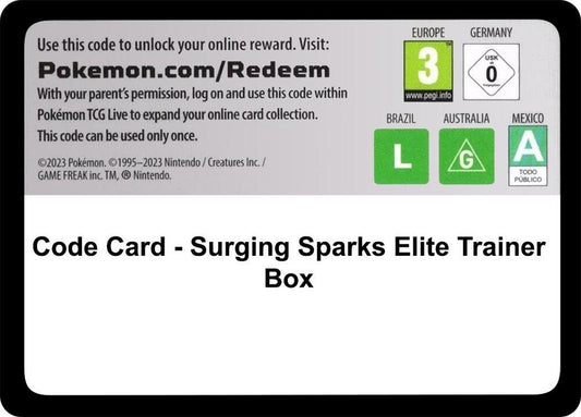Code Card - Surging Sparks Elite Trainer Box - Code Card SV08: Surging Sparks