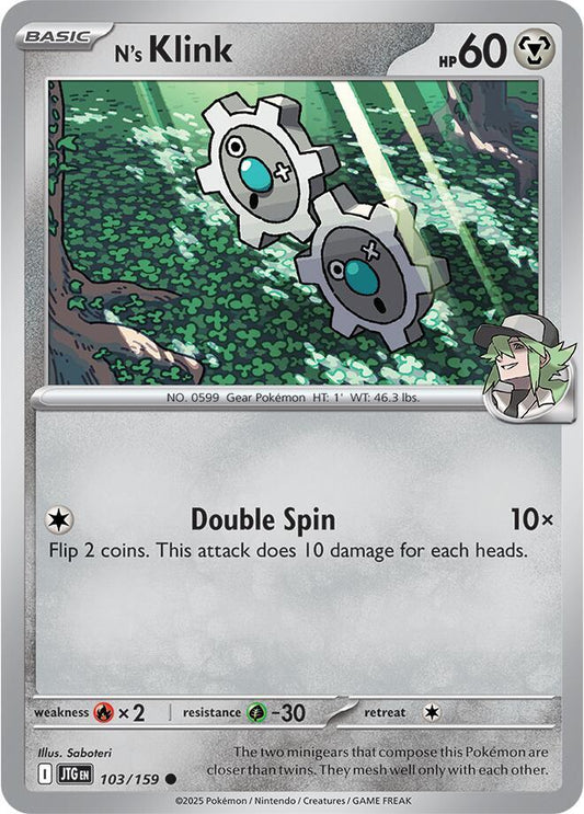 N's Klink 103/159 Common Journey Together Pokémon card
