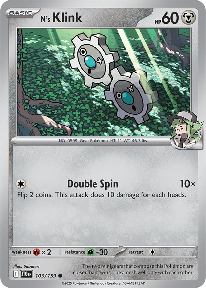 N's Klink 103/159 Common Journey Together Pokémon card