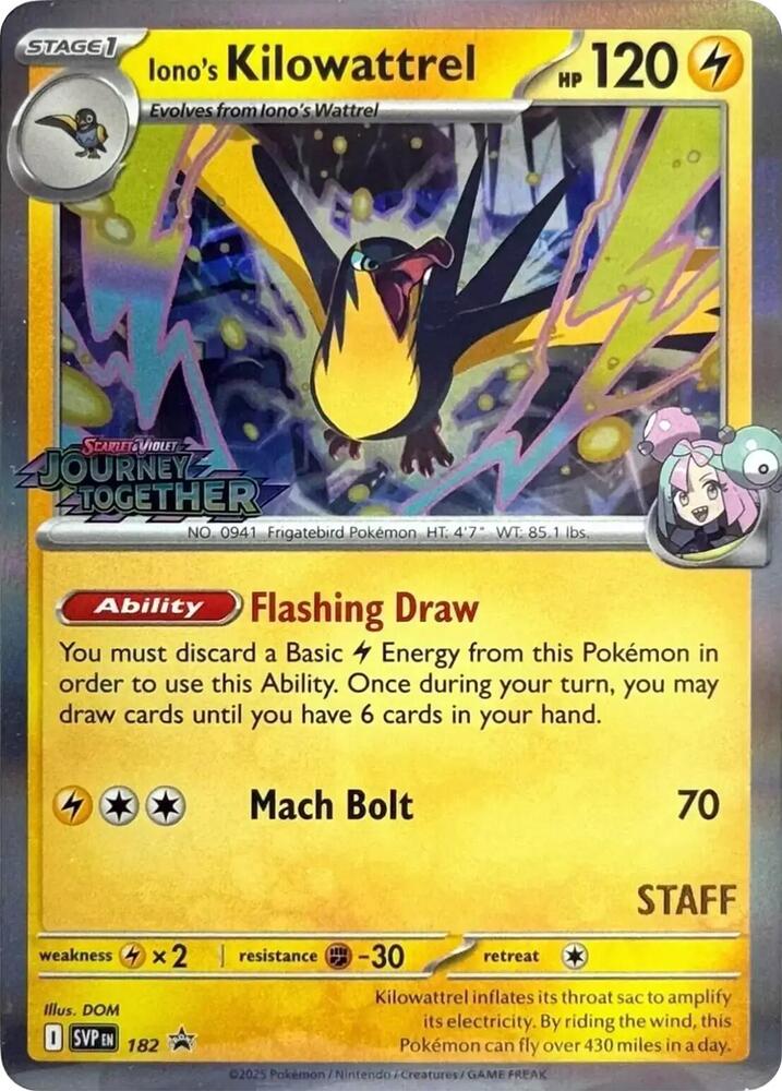 Iono's Kilowattrel - 182 (Prerelease) [Staff] - 182 Promo SV: Scarlet & Violet Promo Cards