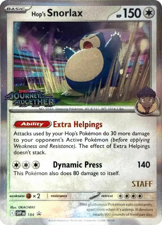 Hop's Snorlax - 184 (Prerelease) [Staff] - 184 Promo SV: Scarlet & Violet Promo Cards