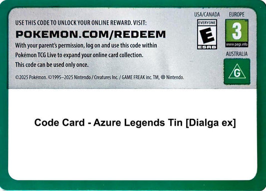 Code Card - Azure Legends Tin [Dialga ex] Code Card Miscellaneous Cards & Products Pokémon card
