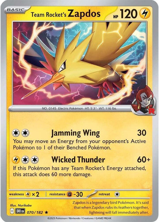 Team Rocket's Zapdos 070/182 Rare Destined Rivals Pokémon card