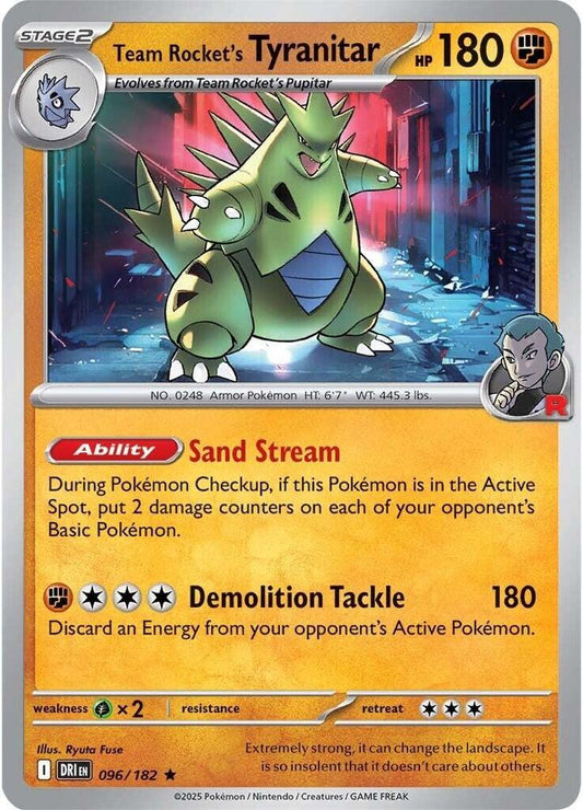Team Rocket's Tyranitar 096/182 Rare Destined Rivals Pokémon card