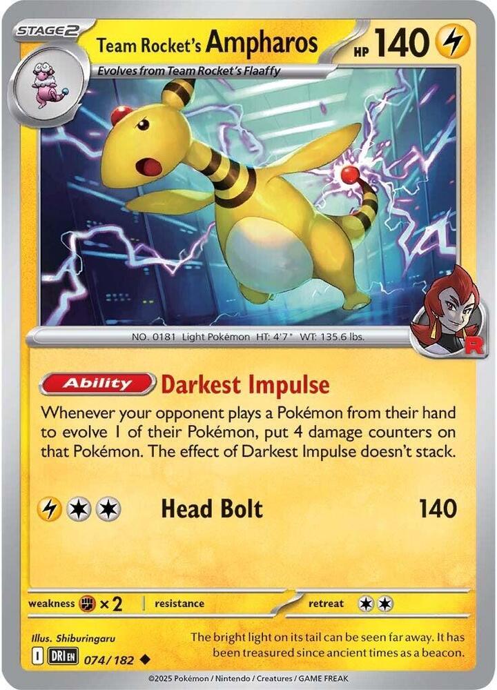 Team Rocket's Ampharos 074/182 Uncommon Destined Rivals Pokémon card