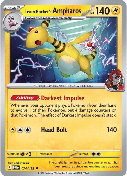 Team Rocket's Ampharos 074/182 Uncommon Destined Rivals Pokémon card