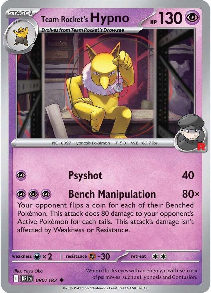 Team Rocket's Hypno 080/182 Uncommon Destined Rivals Pokémon card