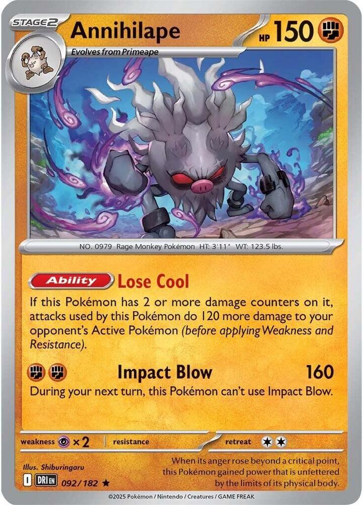 Annihilape 092/182 Rare Destined Rivals Pokémon card