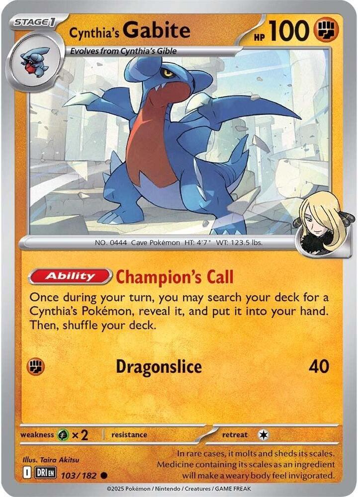 Cynthia's Gabite 103/182 Common Destined Rivals Pokémon card