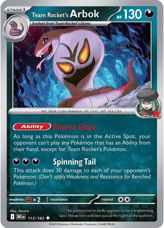 Team Rocket's Arbok 113/182 Uncommon Destined Rivals Pokémon card