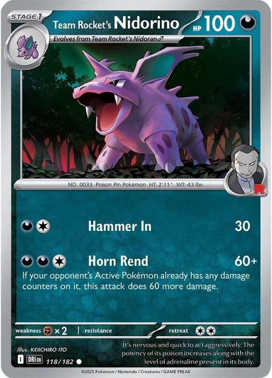 Team Rocket's Nidorino 118/182 Common Destined Rivals Pokémon card