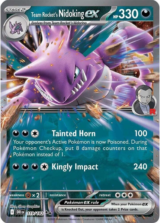 Team Rocket's Nidoking ex - 119/182 119/182 Double Rare Destined Rivals Pokémon card
