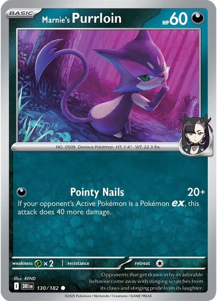 Marnie's Purrloin 130/182 Common Destined Rivals Pokémon card