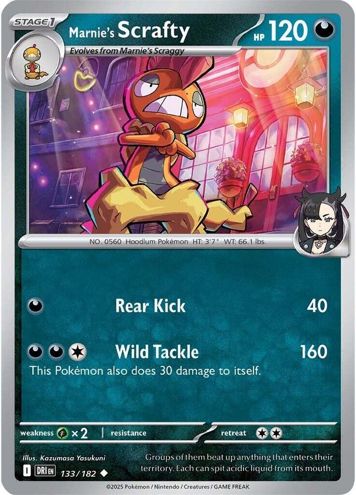 Marnie's Scrafty 133/182 Uncommon Destined Rivals Pokémon card