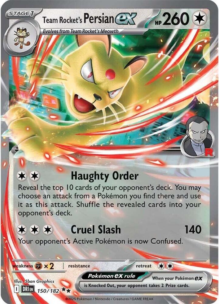 Team Rocket's Persian ex - 150/182 150/182 Double Rare Destined Rivals Pokémon card