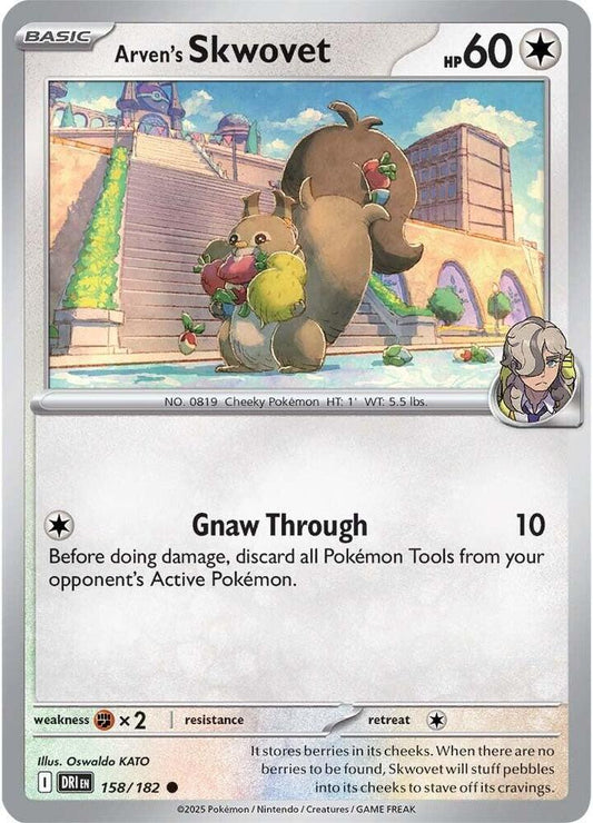 Arven's Skwovet 158/182 Common Destined Rivals Pokémon card