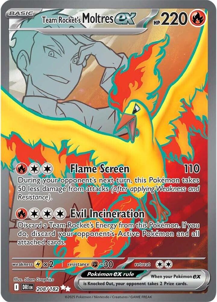 Team Rocket's Moltres ex - 208/182 208/182 Ultra Rare Destined Rivals Pokémon card
