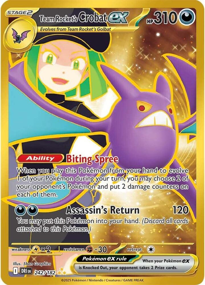 Team Rocket's Crobat ex - 242/182 242/182 Hyper Rare Destined Rivals Pokémon card
