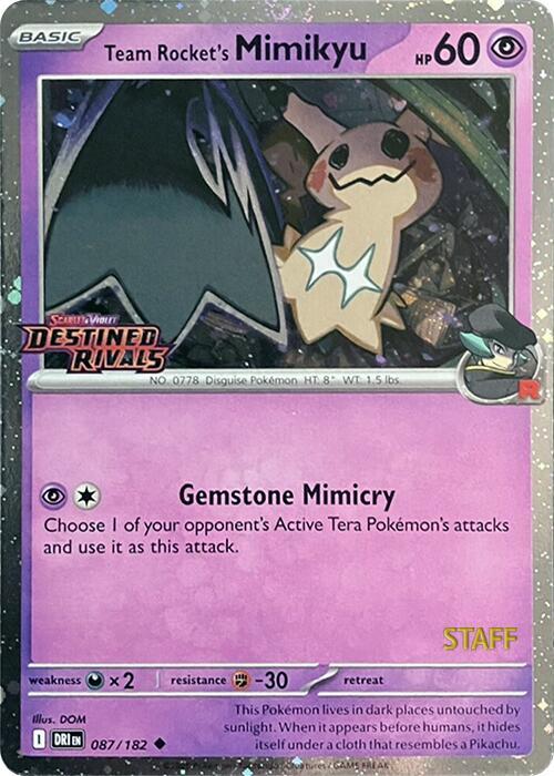 Team Rocket's Mimikyu (Prerelease) [Staff] 087/182 Uncommon Miscellaneous Cards & Products Pokémon card