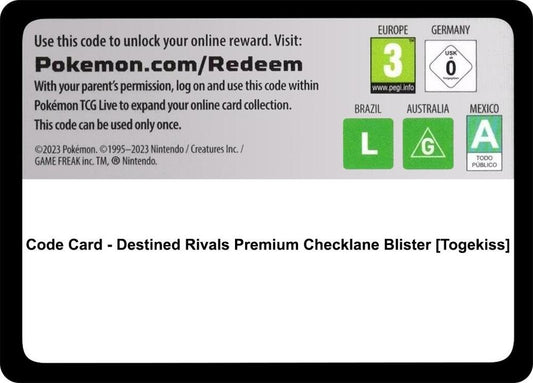 Code Card - Destined Rivals Premium Checklane Blister [Togekiss] Code Card Pokémon card