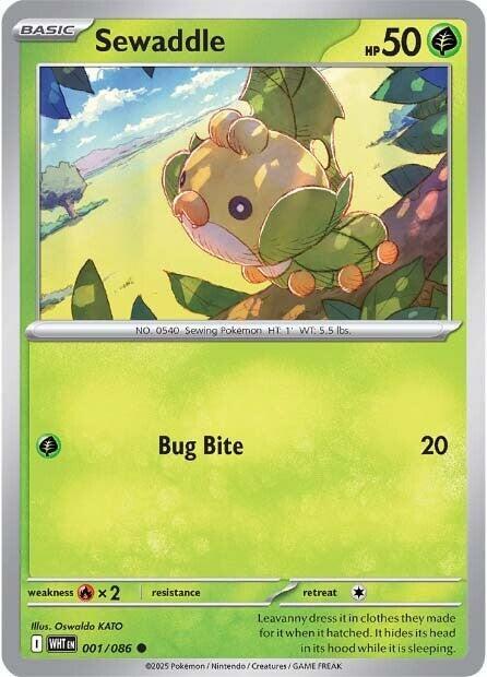 Sewaddle 001/086 Common White Flare Pokémon card