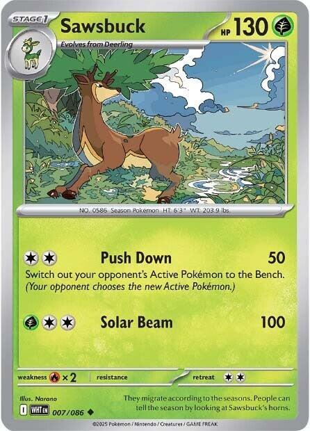 Sawsbuck 007/086 Uncommon White Flare Pokémon card