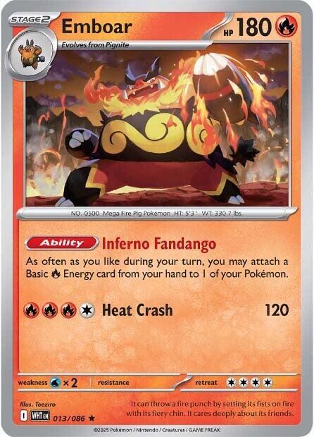 Emboar 013/086 Rare White Flare Pokémon card